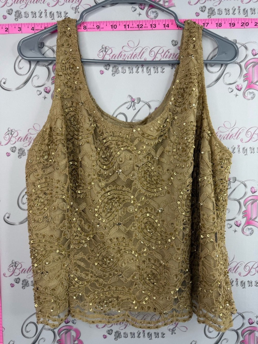 Windsmoor tank top sparkly shiny shimmer Gold Sequin Lace Tank Top